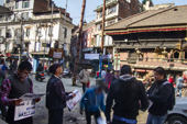 <b>NPL1008</b><br>Nepal; Kathmandu; Siddhidas Marg; Street; People; Bazaar; Newspaper; Reading; Walking; Morning; Seller