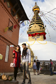 <b>NPL1044</b><br>Nepal; Kathmandu; Swayambhunath; Buddhism; Stupa; Couple; Friend; Selfie; Mobile; Budda Eye; Tourist; UNESCO