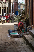<b>NPL1077</b><br>Nepal; Kathmandu; Bhaktapur; Village; Street; People; Woman; Work; Laundry; Building; House