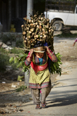 <b>NPL1097</b><br>Nepal; Kathmandu Valley; Village; Nagarkot; Woman; Work; Walk; Street; Carry; Wood; People