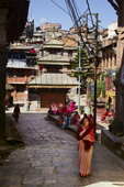 <b>NPL1118</b><br>Nepal; Kathmandu Valley; Village; Panauti; Temple; Hinduism; Woman; People; Street; Talk; Friend; Walk