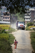 <b>NPL1121</b><br>Nepal; Kathmandu Valley; Panauti; Field; Street; Truck; People; Woman; Building; House; Walk; Village; Countryside