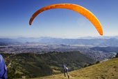 <b>NPL1191</b><br>Nepal; Pokhara; Landscape; Paragliding; Launch; Run; Jump; People; Nature; Valley; Sport; Forest; Village