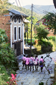 <b>NPL1235</b><br>Nepal; Tanahun; Bandipur; House; Street; Building; Village; People; Kid; Walk; Girl; School