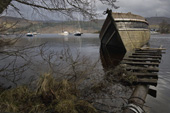 <b>SCT1001</b><br>Scotland, Highlands, Loch Ness, Loch Boat, Wood Boat, Ruin, Abandoned, Rural, Loch bank